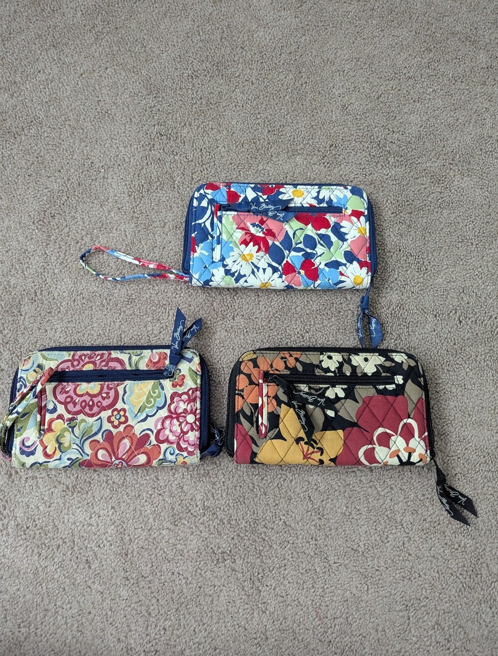 Vera Bradley Floral Quilted Wristlet Wallets - Blue, Pink, Multicolor